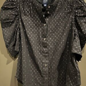 GAP Short Puff Sleeve sequin black top NWT